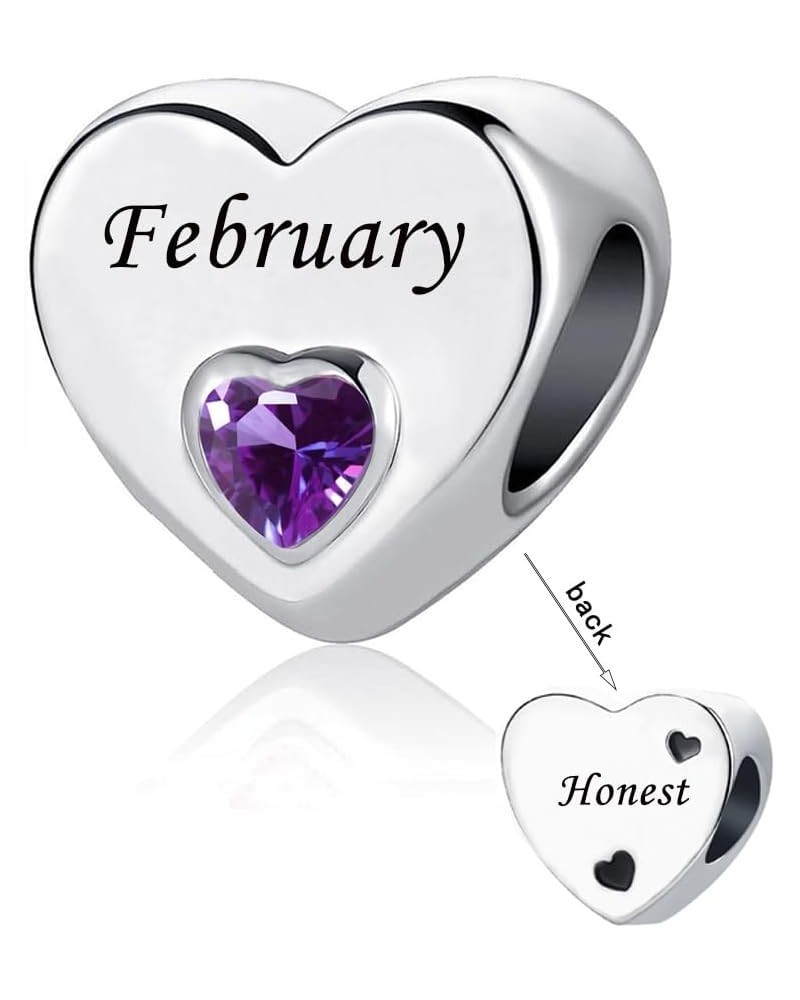 January-December Birthstone Charms12 Months Color Love Heart Crystal Birthday Bead for Girls Pandora Bracelets February Hones...