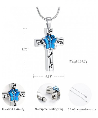 Urn Necklace for Ashes Rose Flower Cross Cremation Jewelry Pendant for Human/Pet Funeral Keepsake Memorial Necklace Silve-Blu...