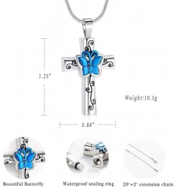 Urn Necklace for Ashes Rose Flower Cross Cremation Jewelry Pendant for Human/Pet Funeral Keepsake Memorial Necklace Silve-Blu...