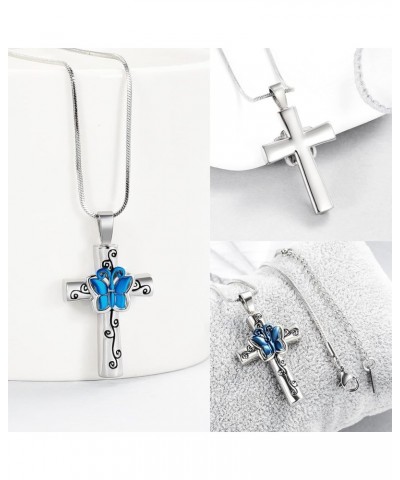 Urn Necklace for Ashes Rose Flower Cross Cremation Jewelry Pendant for Human/Pet Funeral Keepsake Memorial Necklace Silve-Blu...