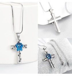 Urn Necklace for Ashes Rose Flower Cross Cremation Jewelry Pendant for Human/Pet Funeral Keepsake Memorial Necklace Silve-Blu...