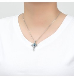 Urn Necklace for Ashes Rose Flower Cross Cremation Jewelry Pendant for Human/Pet Funeral Keepsake Memorial Necklace Silve-Blu...