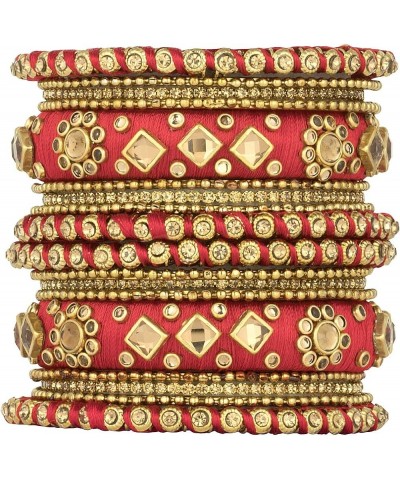 Ethnic Handmade Silk Thread Faux Stone Studded Bangle Set Bracelet Chudha Indian Jewellery Red1 2.8 inch $17.04 Bracelets