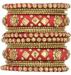 Ethnic Handmade Silk Thread Faux Stone Studded Bangle Set Bracelet Chudha Indian Jewellery Red1 2.8 inch $17.04 Bracelets