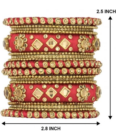 Ethnic Handmade Silk Thread Faux Stone Studded Bangle Set Bracelet Chudha Indian Jewellery Red1 2.8 inch $17.04 Bracelets