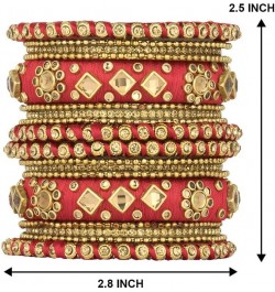 Ethnic Handmade Silk Thread Faux Stone Studded Bangle Set Bracelet Chudha Indian Jewellery Red1 2.8 inch $17.04 Bracelets