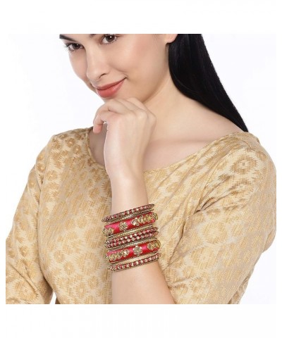 Ethnic Handmade Silk Thread Faux Stone Studded Bangle Set Bracelet Chudha Indian Jewellery Red1 2.8 inch $17.04 Bracelets