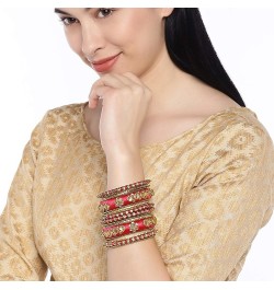 Ethnic Handmade Silk Thread Faux Stone Studded Bangle Set Bracelet Chudha Indian Jewellery Red1 2.8 inch $17.04 Bracelets