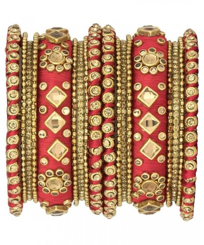 Ethnic Handmade Silk Thread Faux Stone Studded Bangle Set Bracelet Chudha Indian Jewellery Red1 2.8 inch $17.04 Bracelets