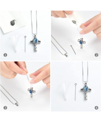 Urn Necklace for Ashes Rose Flower Cross Cremation Jewelry Pendant for Human/Pet Funeral Keepsake Memorial Necklace Silve-Blu...