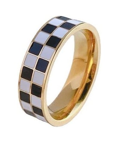 Checkerboard Bands Statement Finger Ring 14K Gold Black White Titanium steel Ring Size 5-10 8 $8.11 Rings