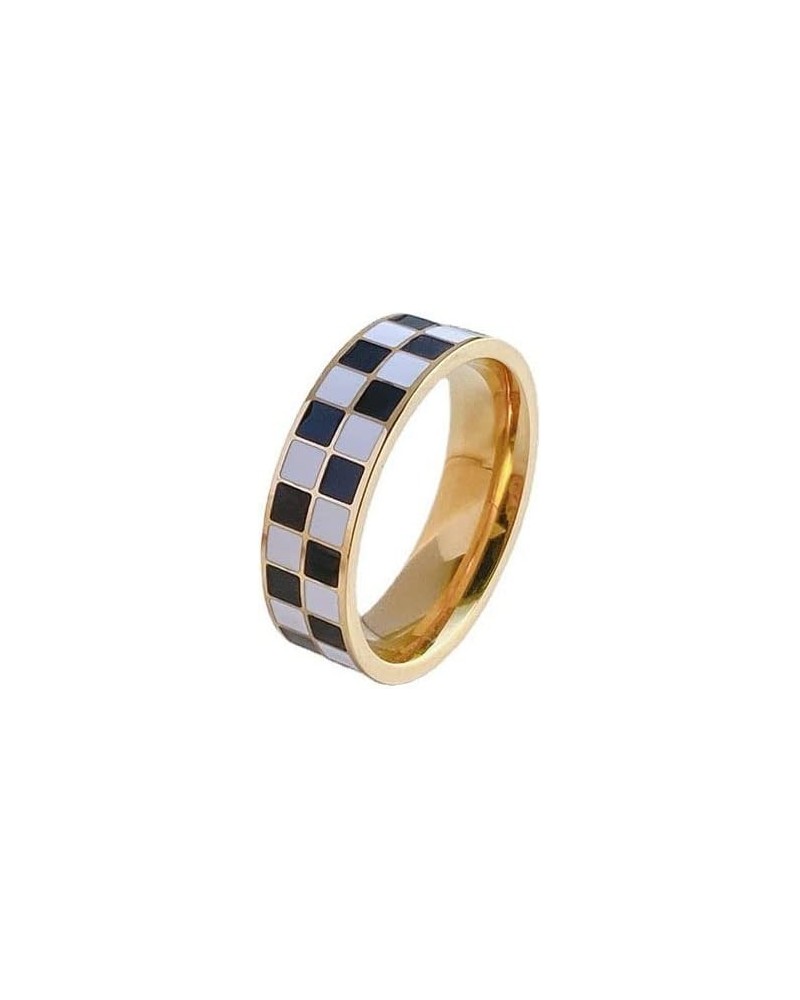 Checkerboard Bands Statement Finger Ring 14K Gold Black White Titanium steel Ring Size 5-10 8 $8.11 Rings