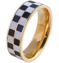 Checkerboard Bands Statement Finger Ring 14K Gold Black White Titanium steel Ring Size 5-10 8 $8.11 Rings