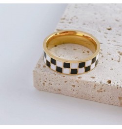 Checkerboard Bands Statement Finger Ring 14K Gold Black White Titanium steel Ring Size 5-10 8 $8.11 Rings