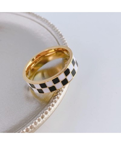 Checkerboard Bands Statement Finger Ring 14K Gold Black White Titanium steel Ring Size 5-10 8 $8.11 Rings