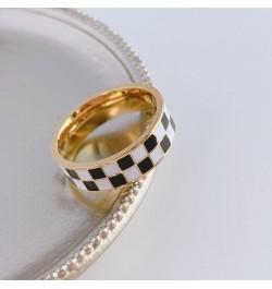 Checkerboard Bands Statement Finger Ring 14K Gold Black White Titanium steel Ring Size 5-10 8 $8.11 Rings