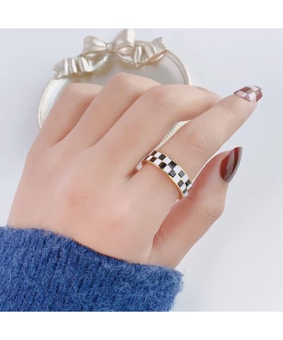 Checkerboard Bands Statement Finger Ring 14K Gold Black White Titanium steel Ring Size 5-10 8 $8.11 Rings