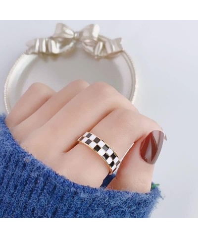 Checkerboard Bands Statement Finger Ring 14K Gold Black White Titanium steel Ring Size 5-10 8 $8.11 Rings