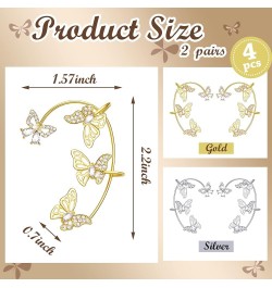 4 Pcs Butterfly Ear Cuff Earrings Glitter Rhinestone Butterfly Ear Cuff for Women Gold Silver Wrap Crawler Earrings No Pierci...