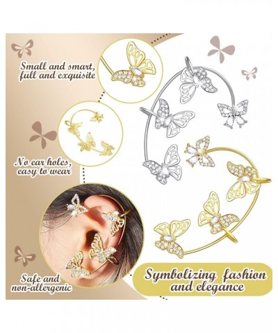 4 Pcs Butterfly Ear Cuff Earrings Glitter Rhinestone Butterfly Ear Cuff for Women Gold Silver Wrap Crawler Earrings No Pierci...