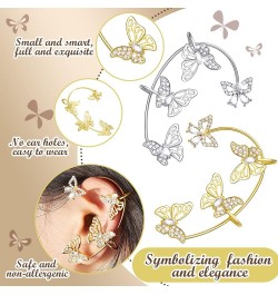 4 Pcs Butterfly Ear Cuff Earrings Glitter Rhinestone Butterfly Ear Cuff for Women Gold Silver Wrap Crawler Earrings No Pierci...