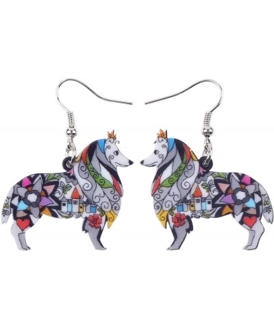 Dog Collection Border ROUGH COLLIE Statement Acrylic Pop-Art Long Drop Dangle Women Earrings Grey $7.66 Earrings