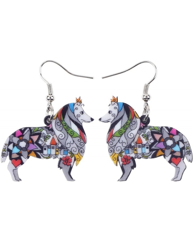 Dog Collection Border ROUGH COLLIE Statement Acrylic Pop-Art Long Drop Dangle Women Earrings Grey $7.66 Earrings