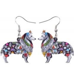 Dog Collection Border ROUGH COLLIE Statement Acrylic Pop-Art Long Drop Dangle Women Earrings Grey $7.66 Earrings