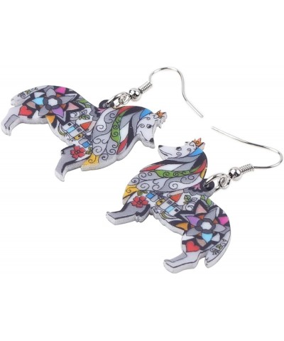 Dog Collection Border ROUGH COLLIE Statement Acrylic Pop-Art Long Drop Dangle Women Earrings Grey $7.66 Earrings