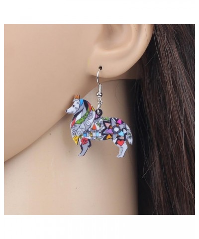 Dog Collection Border ROUGH COLLIE Statement Acrylic Pop-Art Long Drop Dangle Women Earrings Grey $7.66 Earrings