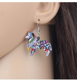 Dog Collection Border ROUGH COLLIE Statement Acrylic Pop-Art Long Drop Dangle Women Earrings Grey $7.66 Earrings