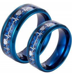 Couples Rings Stainless Steel, Custom Rings for Men and Women Blue Carbon Fiber Ring with Heartbeat Size 6 to Size 13 Customi...