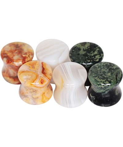 Set of 3 Pairs of Natural Green Eye Jasper, Grey Agate, Lace Agate Stone Plugs //Choose Size// 0 GA - 8mm $16.87 Body Jewelry