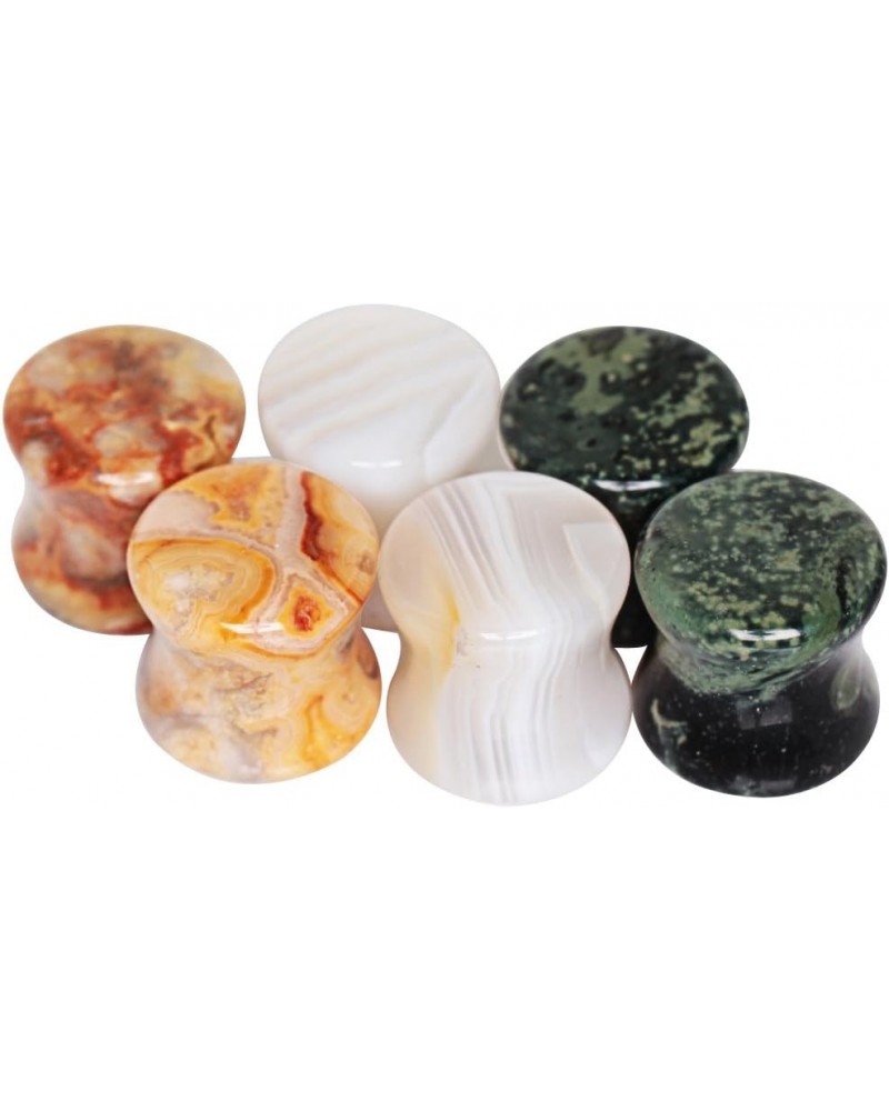 Set of 3 Pairs of Natural Green Eye Jasper, Grey Agate, Lace Agate Stone Plugs //Choose Size// 0 GA - 8mm $16.87 Body Jewelry