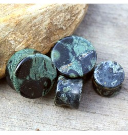 Set of 3 Pairs of Natural Green Eye Jasper, Grey Agate, Lace Agate Stone Plugs //Choose Size// 0 GA - 8mm $16.87 Body Jewelry