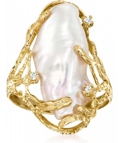 10x24mm Cultured Baroque Pearl Ring With Diamond Accents in 14kt Yellow Gold. Size 6 $212.38 Rings