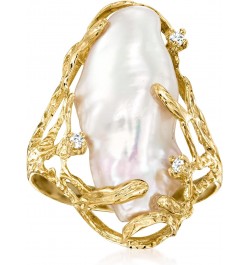 10x24mm Cultured Baroque Pearl Ring With Diamond Accents in 14kt Yellow Gold. Size 6 $212.38 Rings