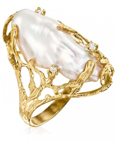 10x24mm Cultured Baroque Pearl Ring With Diamond Accents in 14kt Yellow Gold. Size 6 $212.38 Rings