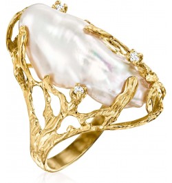 10x24mm Cultured Baroque Pearl Ring With Diamond Accents in 14kt Yellow Gold. Size 6 $212.38 Rings