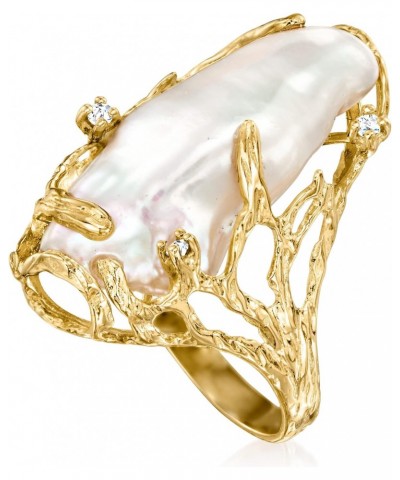 10x24mm Cultured Baroque Pearl Ring With Diamond Accents in 14kt Yellow Gold. Size 6 $212.38 Rings