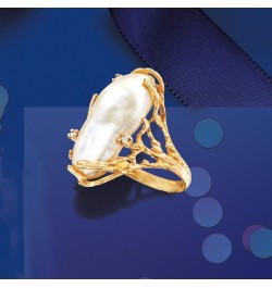 10x24mm Cultured Baroque Pearl Ring With Diamond Accents in 14kt Yellow Gold. Size 6 $212.38 Rings