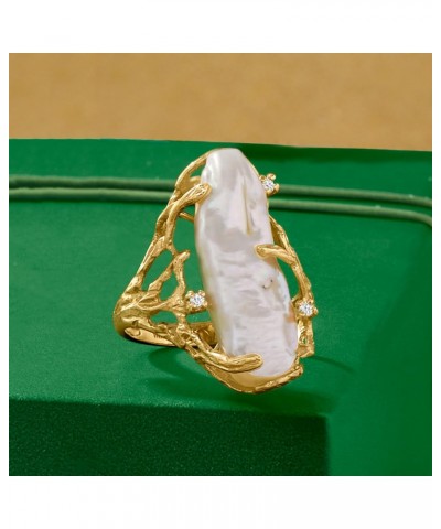 10x24mm Cultured Baroque Pearl Ring With Diamond Accents in 14kt Yellow Gold. Size 6 $212.38 Rings