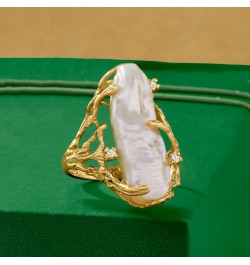 10x24mm Cultured Baroque Pearl Ring With Diamond Accents in 14kt Yellow Gold. Size 6 $212.38 Rings