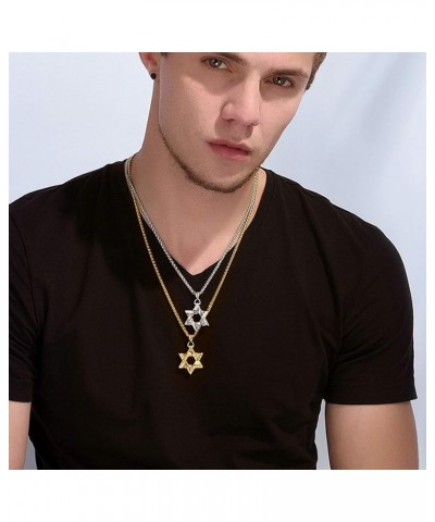 Star of David Necklace for Men Women Gold/Stainless Steel Hexagon Pendant with Cross/Ruby Stone/Classic Jewish Isael Necklace...