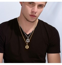 Star of David Necklace for Men Women Gold/Stainless Steel Hexagon Pendant with Cross/Ruby Stone/Classic Jewish Isael Necklace...