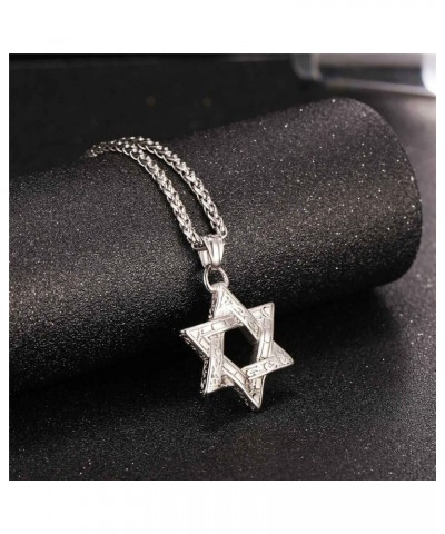 Star of David Necklace for Men Women Gold/Stainless Steel Hexagon Pendant with Cross/Ruby Stone/Classic Jewish Isael Necklace...