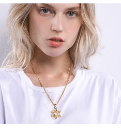 Star of David Necklace for Men Women Gold/Stainless Steel Hexagon Pendant with Cross/Ruby Stone/Classic Jewish Isael Necklace...