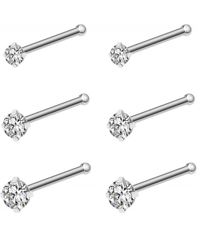 20G Nose Ring 316L Surgical Steel Nose Ring Studs, L Shaped Corkscrew Bone Nose Ring Studs for Women Men 2mm 2.5mm 3mm CZ Sma...