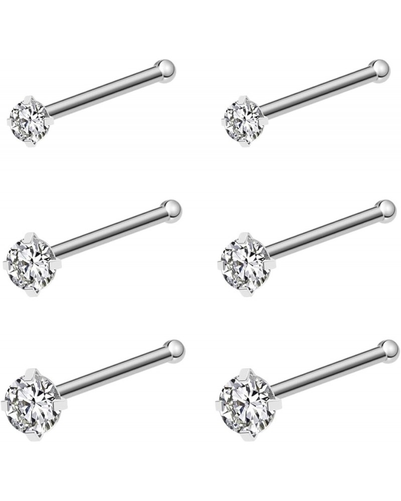 20G Nose Ring 316L Surgical Steel Nose Ring Studs, L Shaped Corkscrew Bone Nose Ring Studs for Women Men 2mm 2.5mm 3mm CZ Sma...