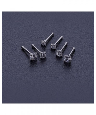 20G Nose Ring 316L Surgical Steel Nose Ring Studs, L Shaped Corkscrew Bone Nose Ring Studs for Women Men 2mm 2.5mm 3mm CZ Sma...